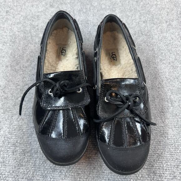 UGG Australia Ashdale Black Waterproof Duck Shoes Women Sz 9.5 Sherpa Lined READ - Picture 2 of 7